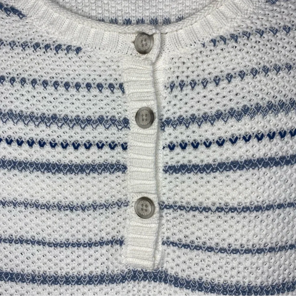 Chaps White Blue Stripes Long Sleeve Henley Pullover Sweater Women's Size XL - Picture 4 of 12